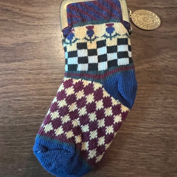 MacKenzie-Childs Multicolor Checkered Snap-close Mini-Sock Coin Purse - Picture 1 of 3
